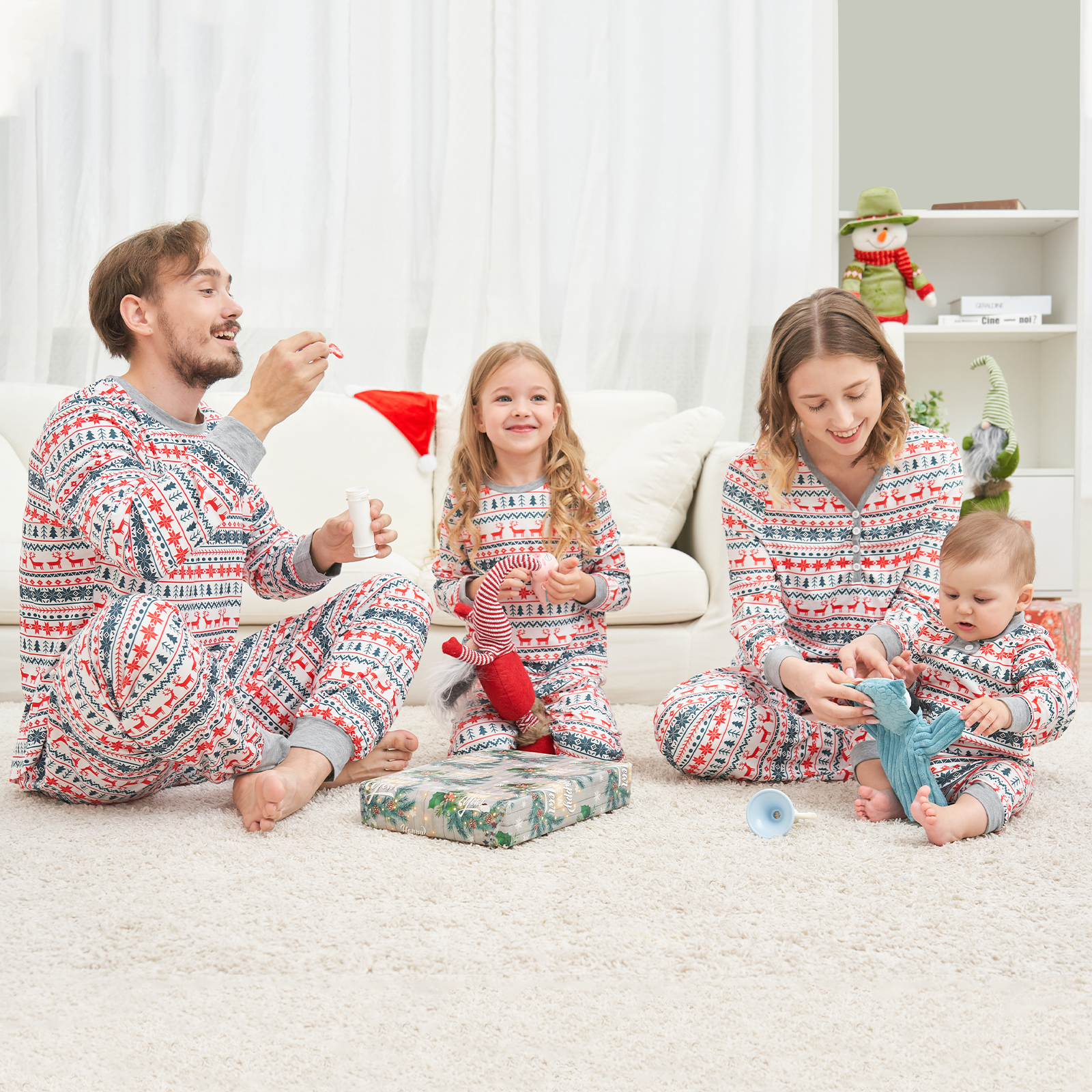 Baozhu Family Matching Reindeer Print Christmas Sleepwear Pajamas Set, 2 Piece (Unisex Baby & Toddler 3M-18M) - image 5 of 15