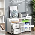 thumbnail image 3 of Lateral Filing Cabinet with Open Storage Shelf, Printer Stand Home Office Mobile File Cabinet with Wheels, Lockable Drawer, White, 3 of 7