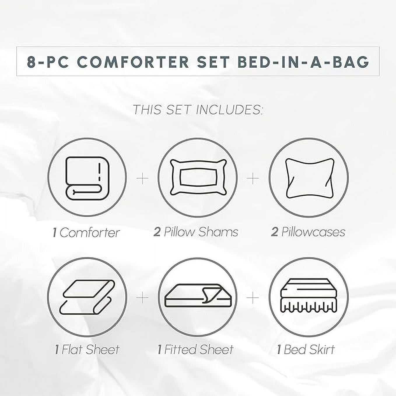Elegant Comfort Wrinkle Resistant - Silky Soft Dobby Stripe Bed-in-a-Bag 8-Piece Comforter Set, King Grey