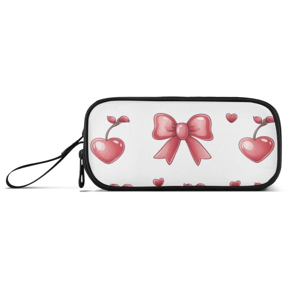 Cute Bow and Hearts Cherries Pencil Case Stationary Holder Pen Bag Pencil Pouch Tool Organizer 3 Compartments