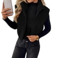 thumbnail image 3 of Womens Fleece Zip Up Vest Stand Collar Sleeveless Cropped Sherpa Waistcoat Casual Outerwear Layering Jacket for Fall Winter Daily Commute Outing,XL,Black, 3 of 7