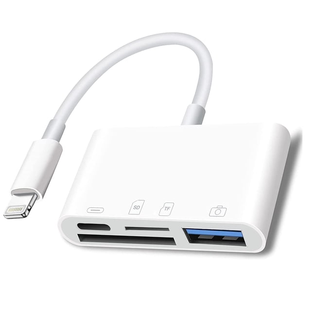 TFixol Compact 4-in-1 Type-C Card Reader with SD/TF/USB/Charging Port - Portable Adapter for Camera & Phone, White Boxed