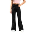thumbnail image 2 of Xaqiouau Girls Cargo Flare Pants High Waist Multiple Pockets Casual Trousers Stretch Twill Slim Fit Bell Bottom Style Kids Fashion Daily Bottoms Black 11-12 Years, 2 of 9