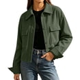 thumbnail image 3 of Womens Corduroy Jackets, Lapel Collar Long Sleeve Button up Outerwear with Pockets, Casual Street Style, Fall Winter Outdoor Wear | VerBelle,Army Green L, 3 of 9