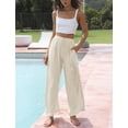 thumbnail image 5 of Women's Cotton Linen Summer Palazzo Pants Flowy Wide Leg Beach Trousers with Pockets(Apricot-M), 5 of 31