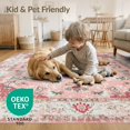 thumbnail image 4 of ODIKA Pink Vintage Throw Scrolling Botanical Border Variegated Entryway Low Profile Flatwoven for Great Room, Indoor Open Concept, Large Living, 4 of 7