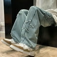 thumbnail image 5 of LIJCC Teen Boys Jeans Star Decoration Baggy Straight Wide Leg Elastic Waist Denim Pants Loose Casual Jean Pants, 5 of 6