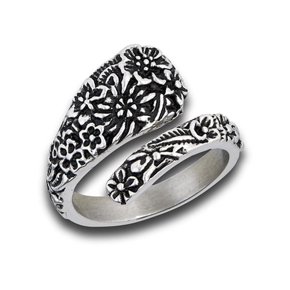 High Polished Flower Spoon Ring Stainless Steel Band Gray Jewelry Female Male Unisex Size 7