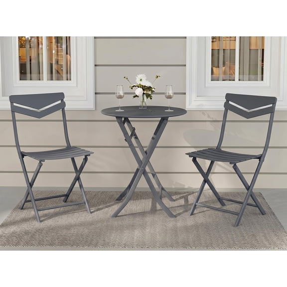 3-Piece Bistro Set Folding Patio Round Table 2 Chairs Space-Saving Metal