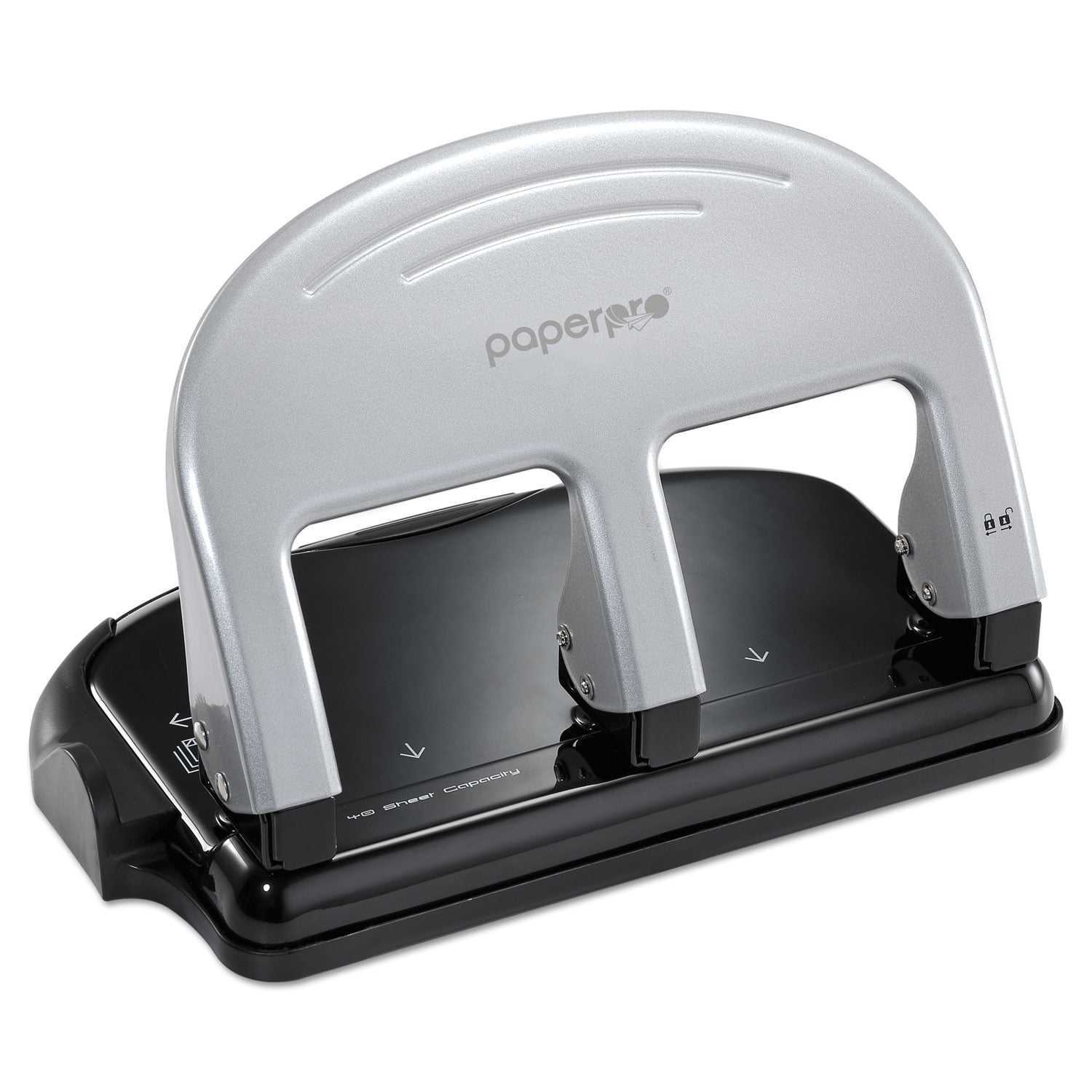 Stanley Bostitch Ez Squeeze Two-Hole Metal Punch, 20-Sheet Capacity, Black/Silver