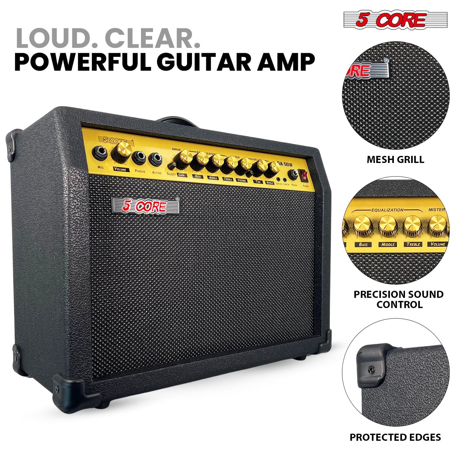 50W Portable Guitar Amplifier with 8" Speaker - Built-in Effects, AUX/Headphone Jacks, Compact Design for Practice & Gigs