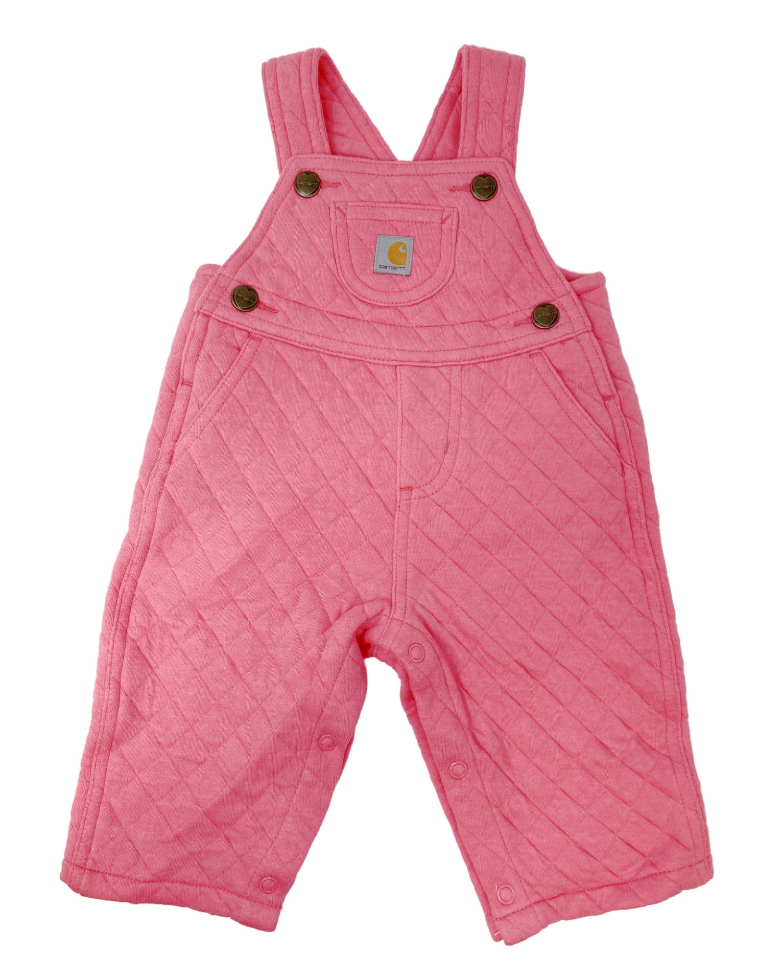 Carhartt Baby Girls Long Sleeve Bodysuit, Overalls, and Bib 3pc Set, Pink Farm Print