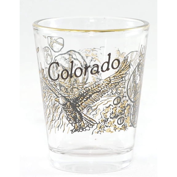 Colorado Wildlife Eagle Deer and Wolf shot glass