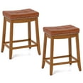 thumbnail image 1 of Costway Saddle Bar Stools Set of 2 with PU Leather Seat Solid Rubber Wood Frame Footrest, 1 of 8