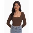 thumbnail image 4 of Women's Scoop Neck Long Sleeve Slim Fitted Casual Basic Crop Top, 4 of 6
