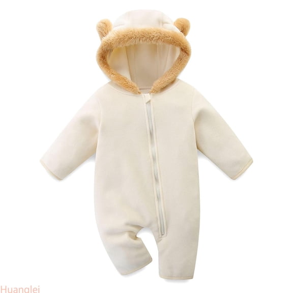 Huanglei Baby Bear Jumpsuit Outfit Girls Boys Winter Hooded Romper Snowsuit ,0-3 Months ,Beige