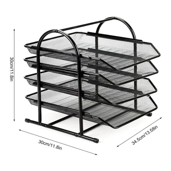 4 Tier Office Filing Trays Holder Black Pull-out Mesh Desk Organiser Stackable Letter A4 Document Paper Storage Tray