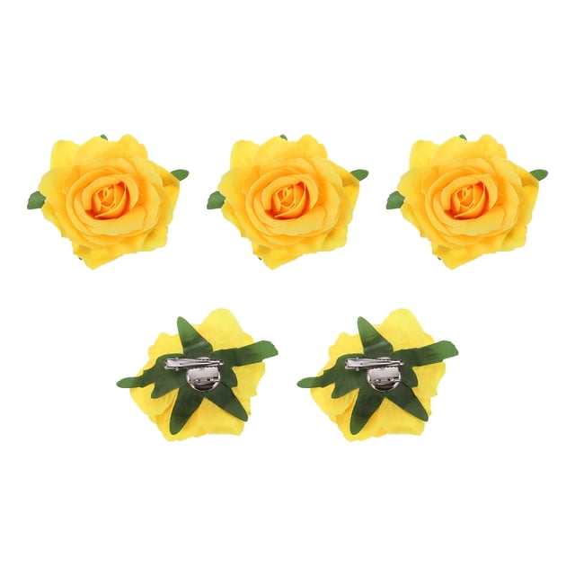 Uxcell 5 Pcs Clips de cabello de rosa de 4 pulgadas, broches de flores para mujeres, accesorios para el cabello amarillos