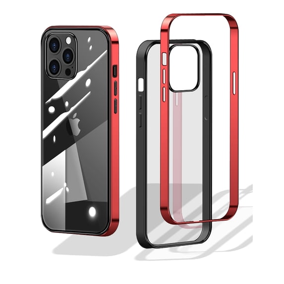 TECH CIRCLE for iPhone 12 Pro/12 6.1 inch Clear Glossy Case,3 in 1 Luxury Crystal Transparent Shockproof Hybrid Plating Frame and Soft PC Bumper Back Cover.For iPhone 12 Pro / 12 6.1",Red