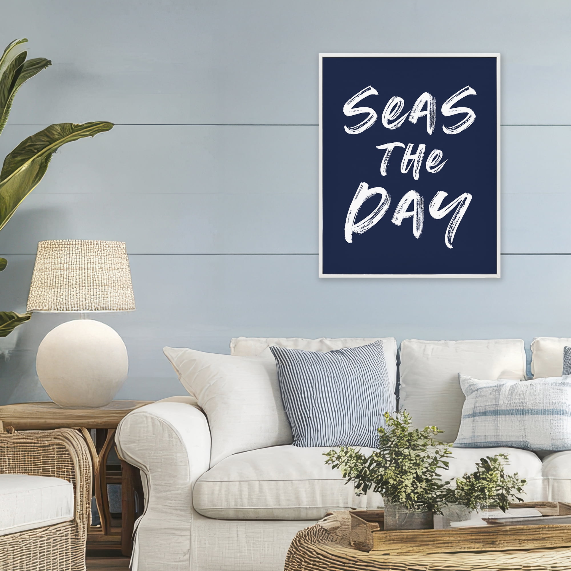 Seas The Day Sentiment White Framed Giclee Art, design by Lettered and Lined