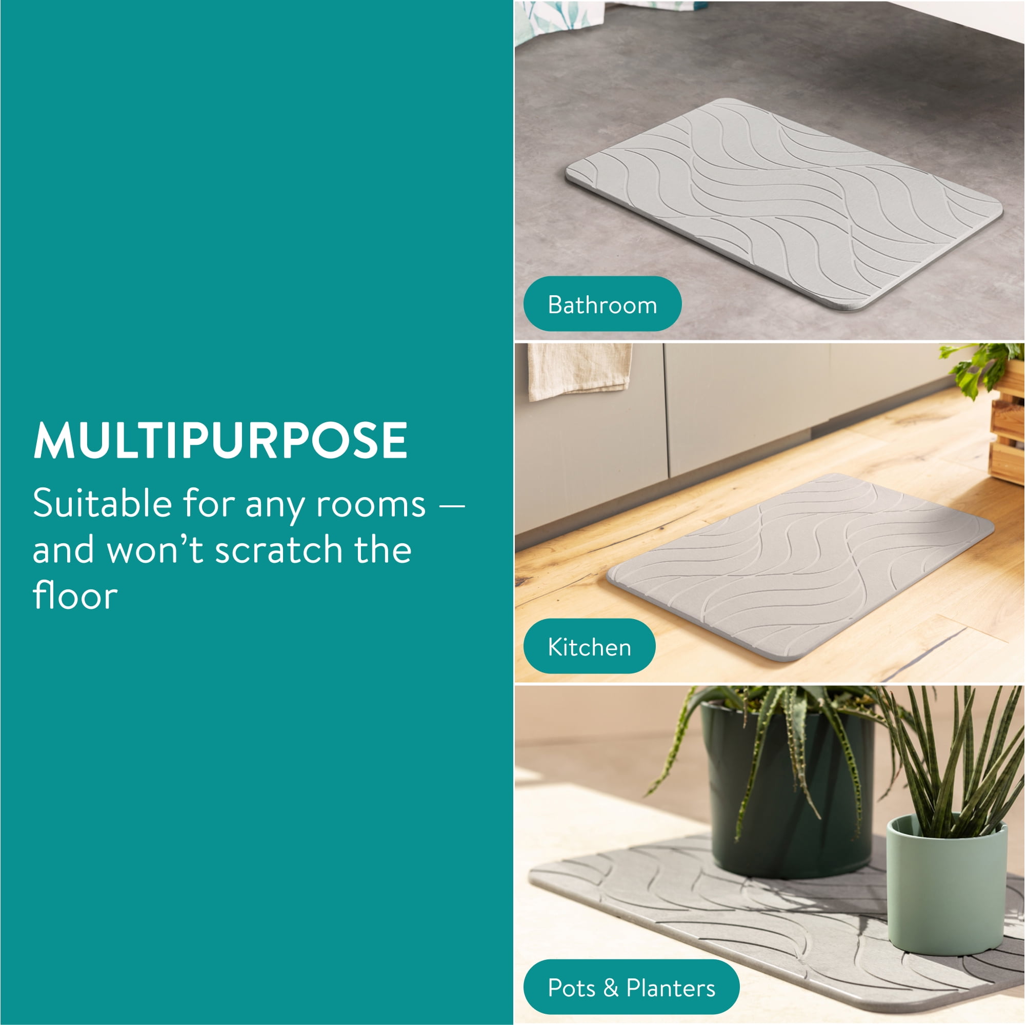 Navaris Diatomaceous Earth Bath Mat - Ivory Diatomite Stone Floor Mat For Bathroom And Shower At Home - Quick Dry, Non Slip, Absorbent 60 x 39 cm