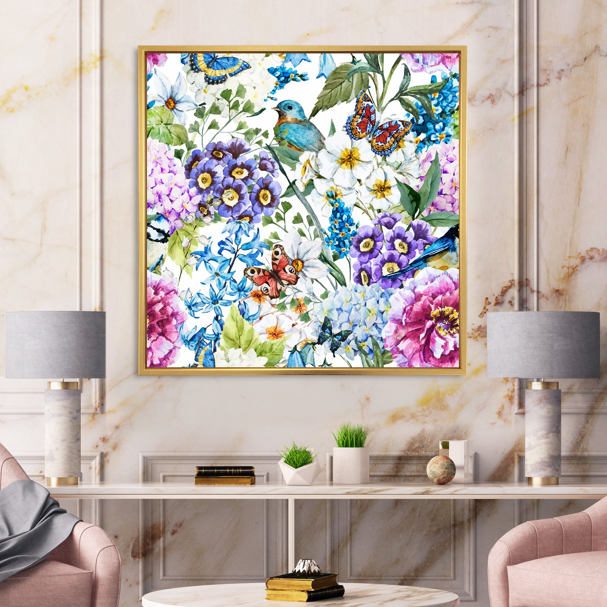 Designart 'Wildflowers and Vibrant Wild Spring Leaves XII' Modern Framed Canvas Wall Art Print
