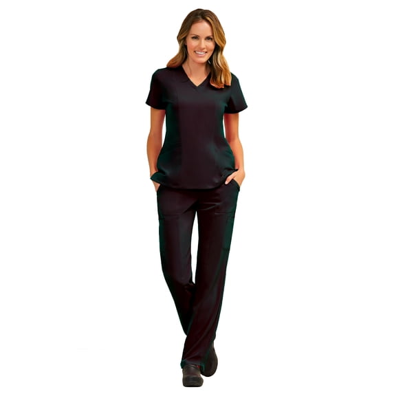 Maevn Pure Women's 3 Panel V-Nect Top & Relaxed-Fit Elastic Drawstring Cargo Pant Scrub Set