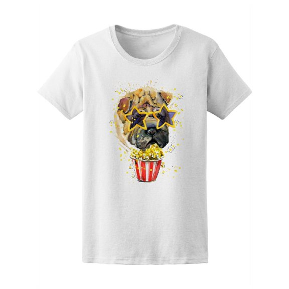 Cute Dog Eating Pop Corn T-Shirt Women -Image by Shutterstock, Female Medium