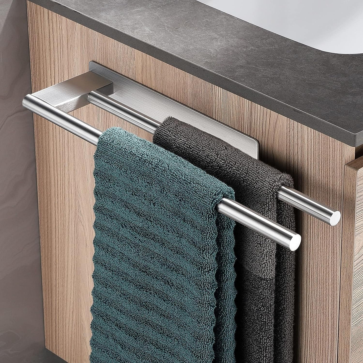 Bathroom Towel Rack No Drilling Stainless Steel Double Towel Holder Adhesive Two Arms Wall Mount Walmart