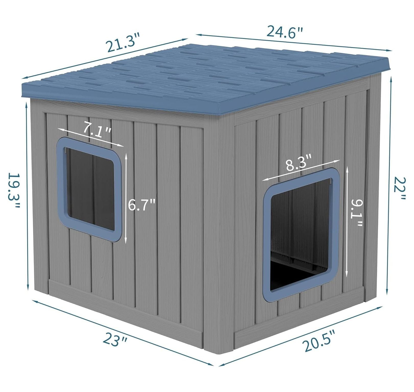 Outdoor Cat House – Weatherproof PP Shelter, UV Resistant, Sloped Roof Cat Condo for Garden & Patio (Blue, Large)