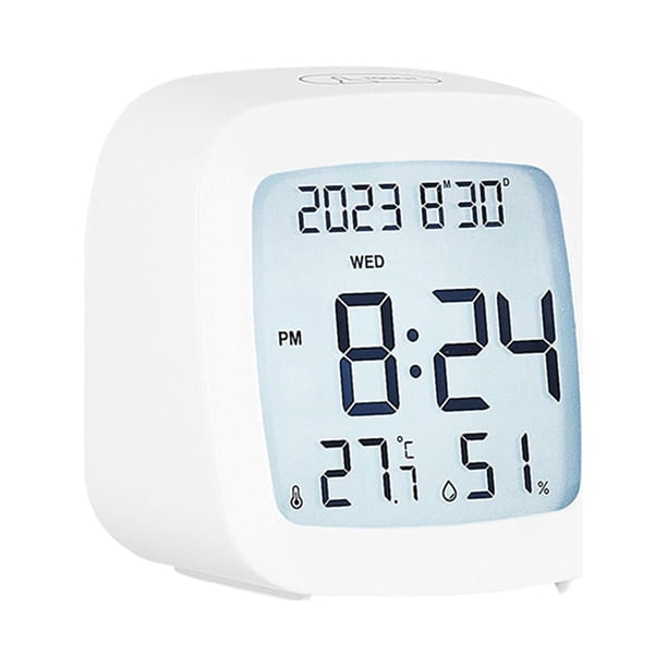 Reloj despertador digital pequeño de noche, compacto, de 12/24 horas, con temperatura Blanco