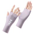 thumbnail image 4 of QTSHPN Sun Protect Gloves Summer Ice Silk Half Finger Breathable Thin Driving Cycling Outdoor Lightweight Protective Comfort Womens Glove Light Purple One Size, 4 of 5