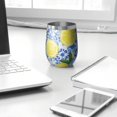 thumbnail image 3 of 12oz Stemless Wine Tumblers Lemon Vacuum Insulated Stainless Steel Travel Tumbler Cups Mug with Lid and Straw for Champaign,Cocktail,Beer with Cleaning Brush, 3 of 5
