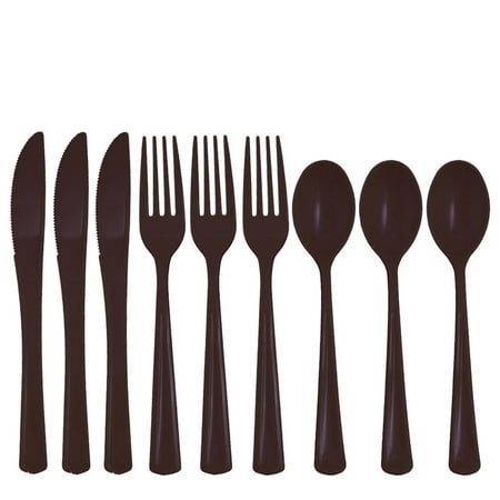 Cafeteria Silverware Exquisite Disposable Plastic Cutlery Combo - 24 Piece Party Pack - Includes 8 Forks, 8 Spoons and 8 Knives, Heavyweight Plastic Silverware - Black ()
