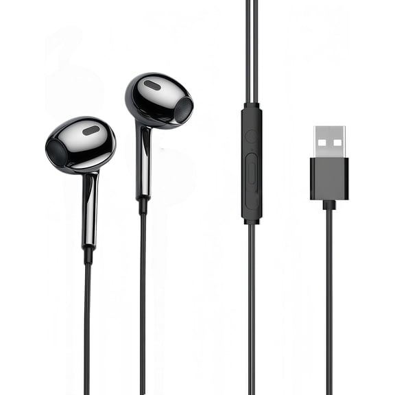 USB Headset with Microphone for PC Laptop, USB Earbuds with Mute Volume Control Stereo Bass for PC Desktop Dell HP Acer Laptop Meetings/Music,School,Black 8.2Ft(2.5M)