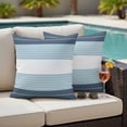 thumbnail image 4 of Haze Blue Aqua Stripe Outdoor Waterproof Pillow Covers, Modern Art Horizontal Striped Decorative Square Throw Pillowcase Sofa Cushion Sham for Patio/Couch/Chair, 18"x18" 2 Pack, 4 of 8