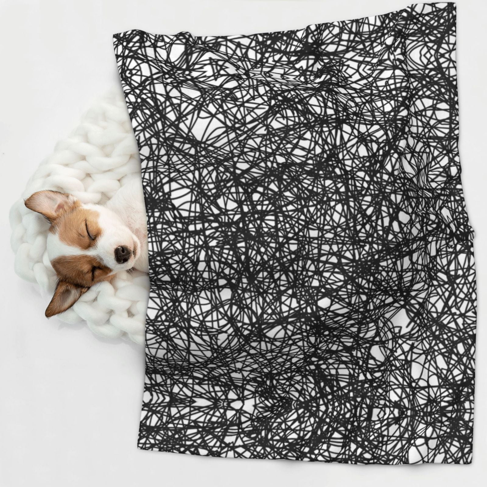 Black Ink Scribbles Dog Blanket Soft Warm Flannel Cat Blanket Great Pet Throw for Cats Puppy Small Medium Large Dog