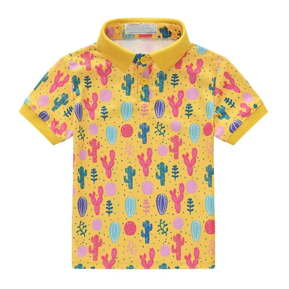 KyCheLot Boys Girls Summer Tshirt Printed Button up Collared Pullover Wicking Short Sleeve Clothes 1-8 Years