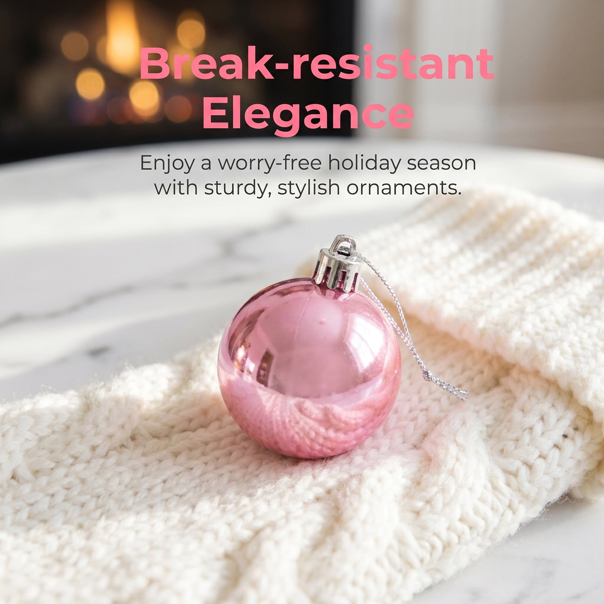 Unique Bargains 24Pcs Christmas Tree Hanging Baubles Shatterproof Ornaments Pink 1.6"