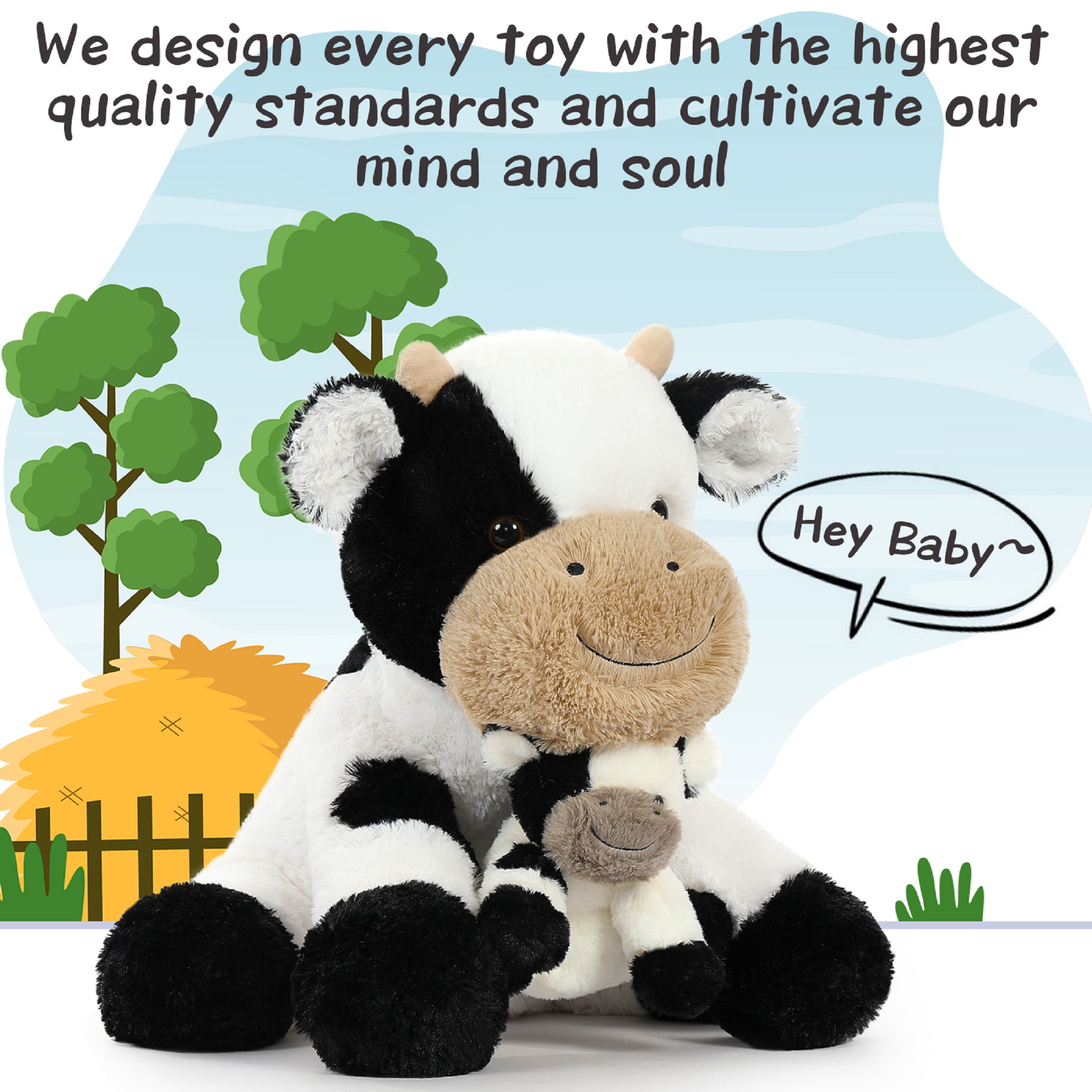 MaoGoLan 20" Cow Stuffed Animal with One Baby Cow Plush Toy Stuffed Dairy Cattle Toys