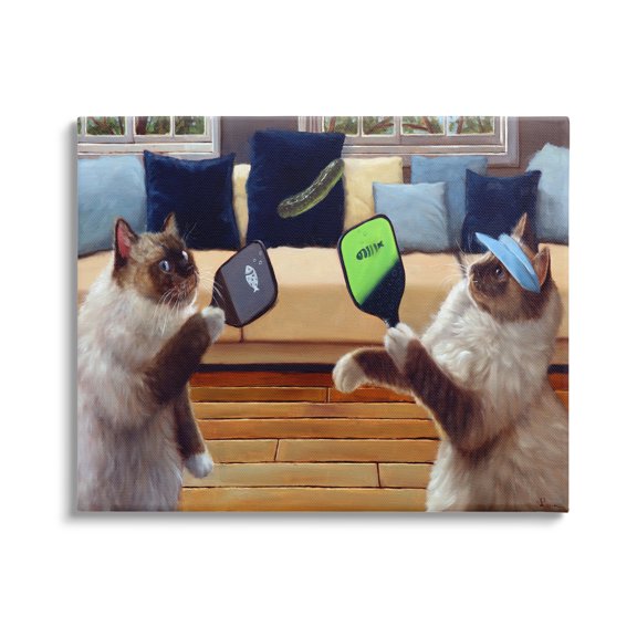 Stupell Industries Cats Playing Ping Pong Animals & Insects Painting Gallery Wrapped Canvas Art Print Wall Art, 20 x 16