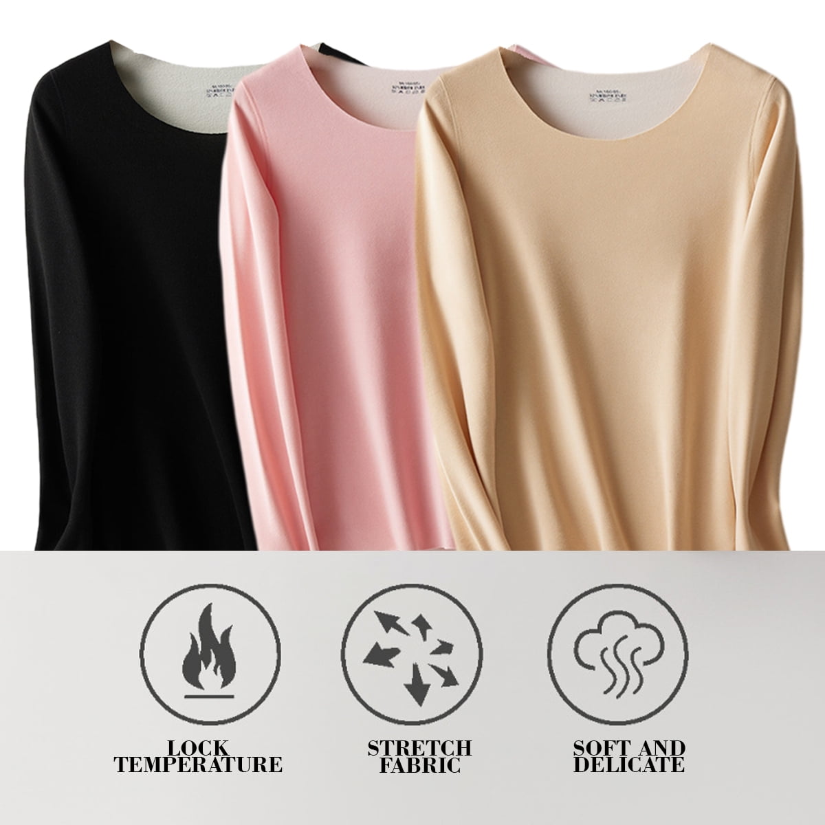 Womens 3 Piece Long Sleeve Tops Crew Neck Stretch Fitted