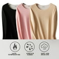thumbnail image 3 of Hauts à Manches Longues 3 Pcs pour Femmes Col Rond Extensible Ajusté sous-Vêtements T-Shirts, 3 of 8