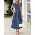 thumbnail image 2 of Vestido ZESICA 2025 para verano, bohemio, con botones, cuello en V, cuello en V, azul marino, mujer, 2 of 8
