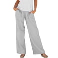 thumbnail image 2 of Levmjia Womens Pants Casual Wide Leg Elastic Waist Cotton Linen Trousers With Pockets Comfortable Loose Fit Pants Spring Summer Home Office Travel Everyday Wear, 2 of 7