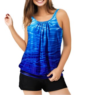 Firpearl Women's Modest Plus Size Tankini Top - Flowy Crossback With Tummy Control