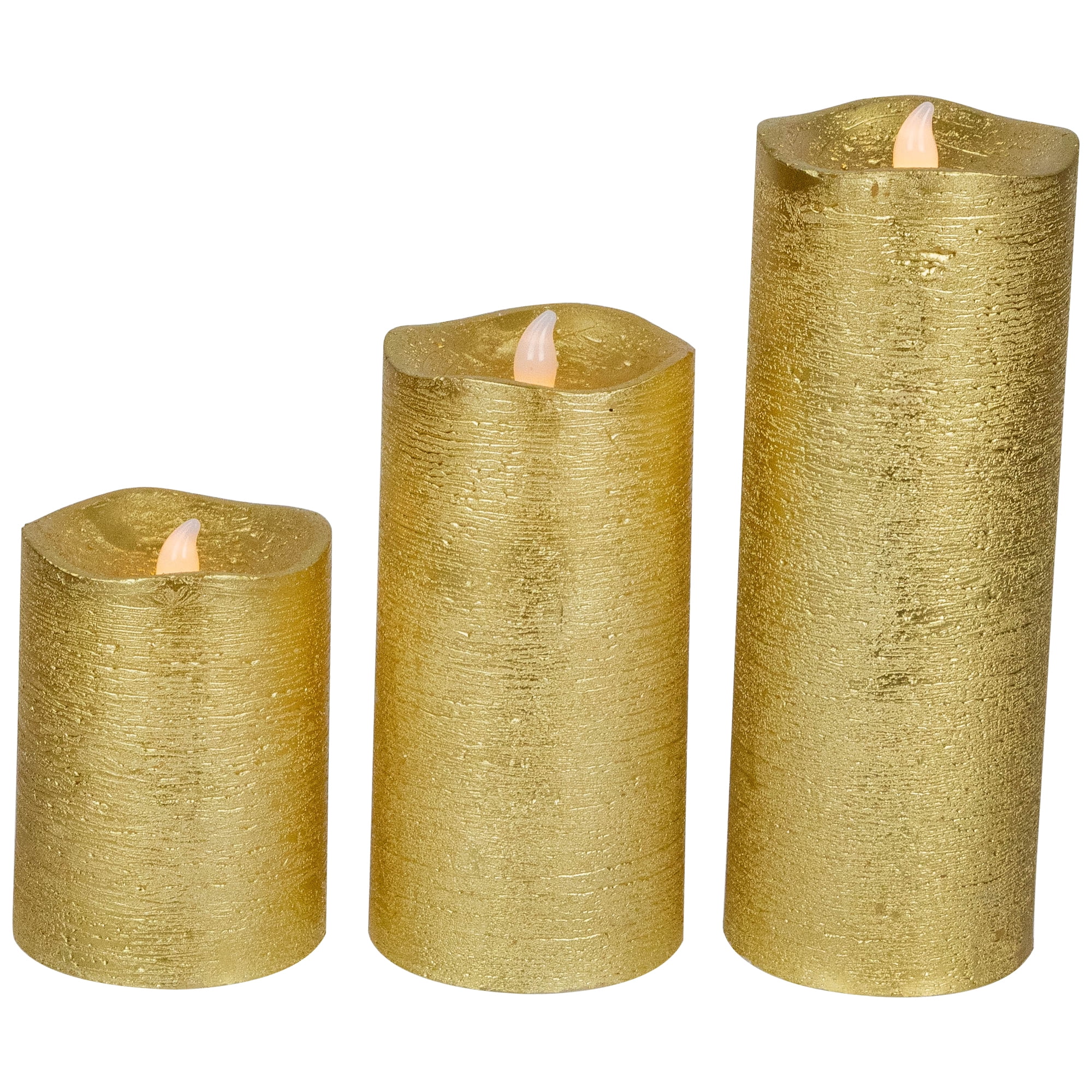 Northlight LED Brushed Flameless Christmas Pillar Candles - 8" - Gold Finish - Set of 3