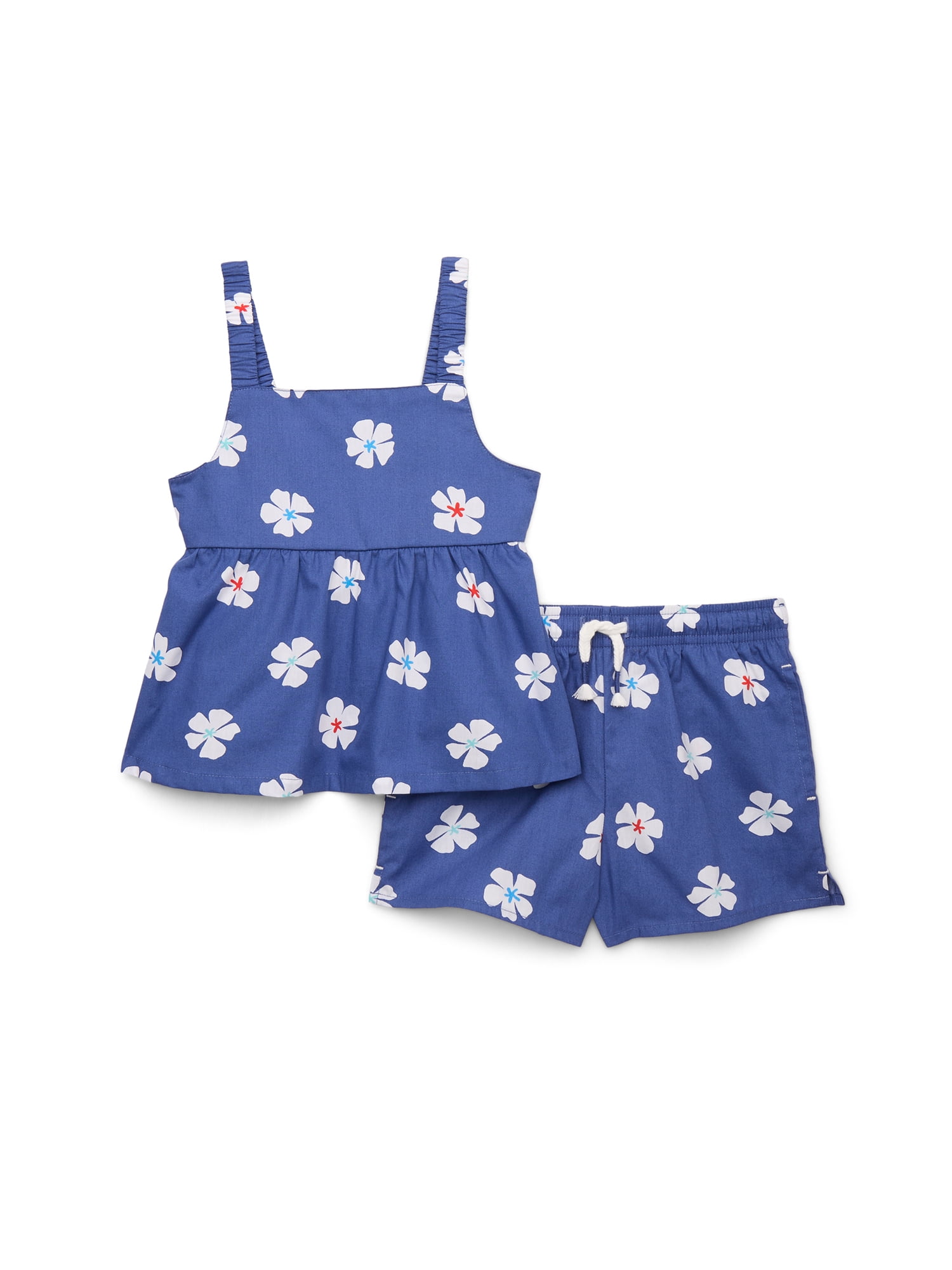 Wonder Nation Toddler Girls Cotton Poplin Print Peplum Top and Short Set, 2-Piece, Sizes 12M-5T