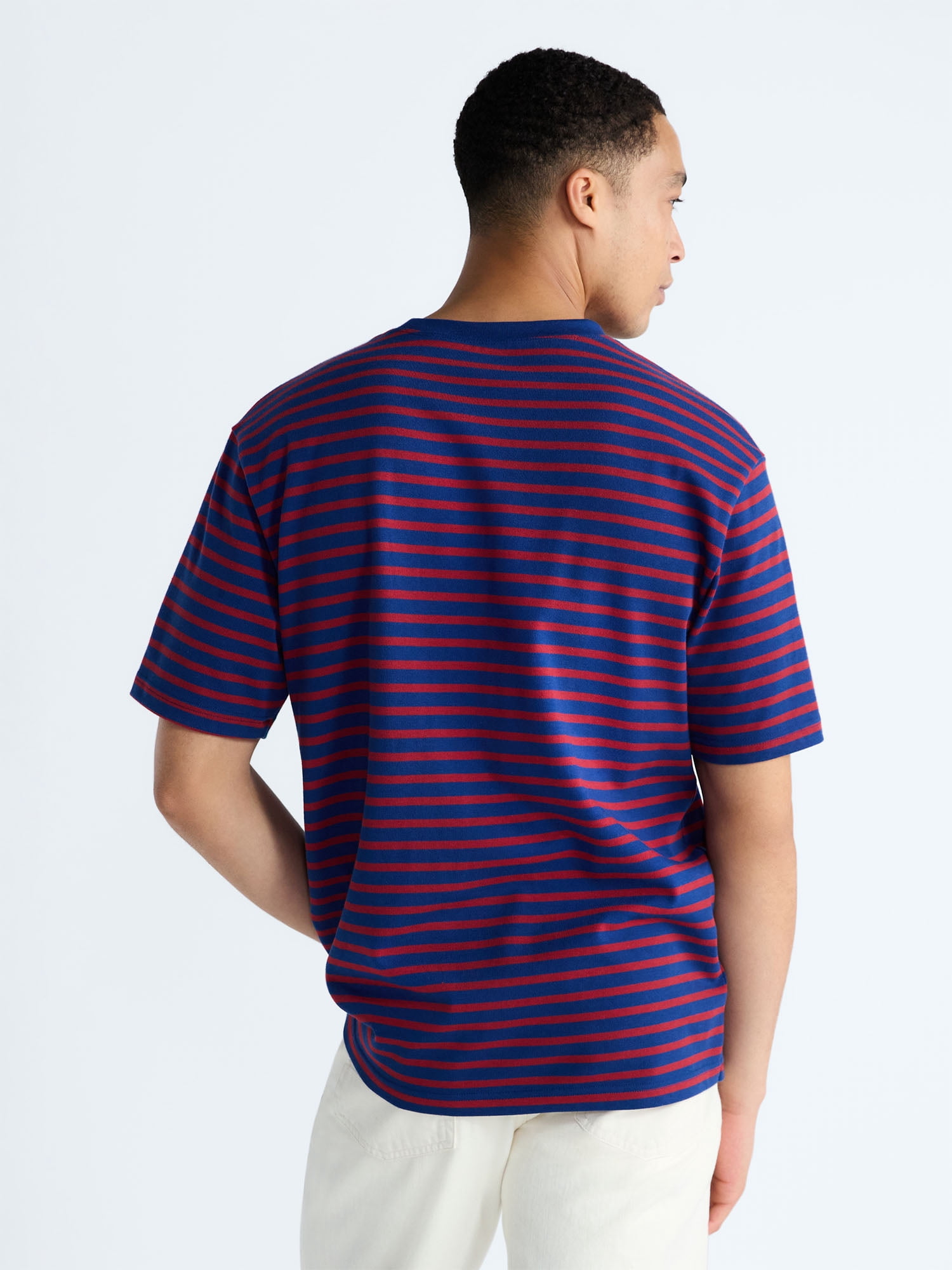 Free Assembly Striped Relaxed Heavyweight Tee with Short Sleeves, Sizes XS-3XL