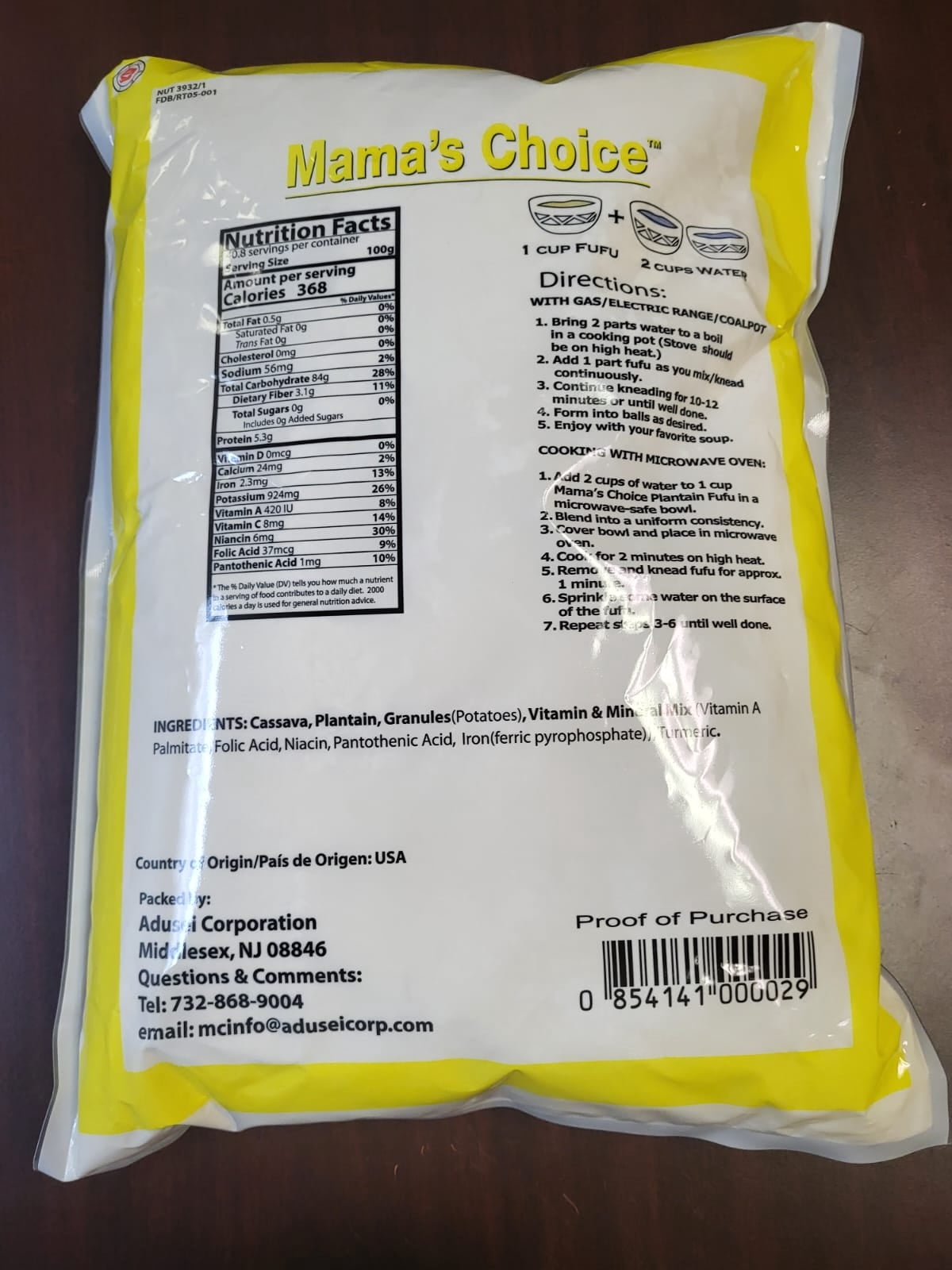 Mama's Choice plantain Fufu Mix 144 oz (4.08kg) Gluten Free